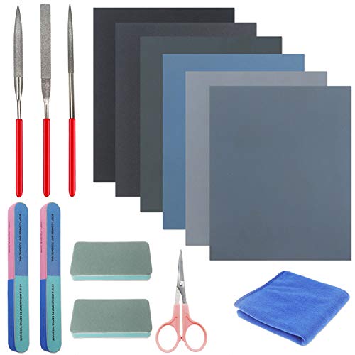 15 Pieces Resin Casting Tools Set - Include Sand Papers, Polishing Blocks, Polishing Cloth, Round File, Semicircular File, Flat File and Scissors for