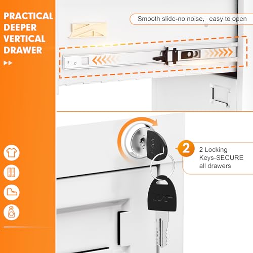 INTERGREAT 3 Drawers File Cabinet with Lock, 18" D Vertical Filing Cabinet for Home Office, Metal White File Cabinet for Hanging Letter/F4/A4/Legal INTERGREAT