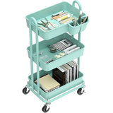Simple Houseware 3-Tier Multifunctional Rolling Utility Cart with 2 dividers and Hanging Bucket, Turquoise Simple Houseware