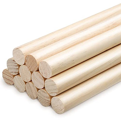 Yulejo 1 x 12 Inch Dowel Rods Wood Sticks Wooden Dowel Rods Round Unfinished Hardwood Sticks Wooden Dowels for Crafts DIY (12)
