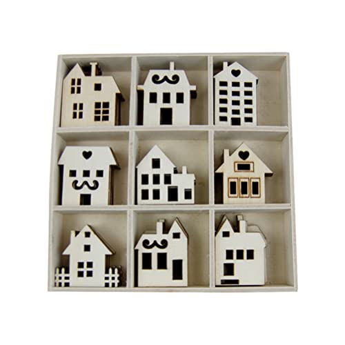 SEWACC 45pcs Unfinished Wooden Cutouts Wooden Houses Shapes Embellishments Hanging Ornaments Wooden House Cutout Slices for DIY Craft Christmas Decor