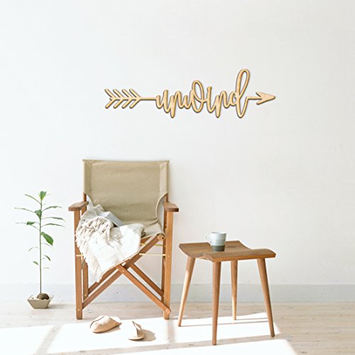 Unwind Right Arrow Wood Sign Home Decor Wall Art Hanging Rustic Unfinished 24" x 6" Woodums