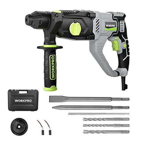 WORKPRO Premium 1-1/4 Inch SDS-Plus Rotary Hammer Drill, 7.5AMP, Lightweight Corded Version for Concrete Demolition Chipping Rotomartillo, 5 SDS-Plus WORKPRO