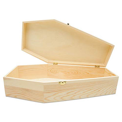 Large Halloween Coffin Box Unfinished Wood, 18 inch, 1-Pack, for Halloween Crafts, Gift Box, Party Décor, or Pet Casket, by Woodpeckers