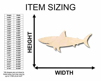 Unfinished Wood Great White Shark Silhouette - Craft- up to 24" DIY 4" / 1/4" - WoodArtSupply