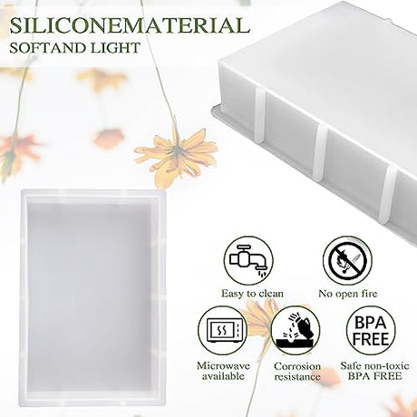 Large Resin Molds,Rectangle Silicone Molds for Resin Casting,Epoxy Resin Casting Mold for Flower Preservation，DIY Home Decor Wedding Gift,Bookends YUUIKLLE