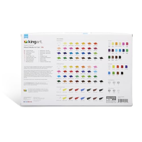 KINGART Mixed Media Art Set, 2-Drawer Wooden Case, Pencils, Pastels, Paints, Brushes, Erasers, Sharpener, Palette Knife, Palette, Painting, Drawing, KINGART