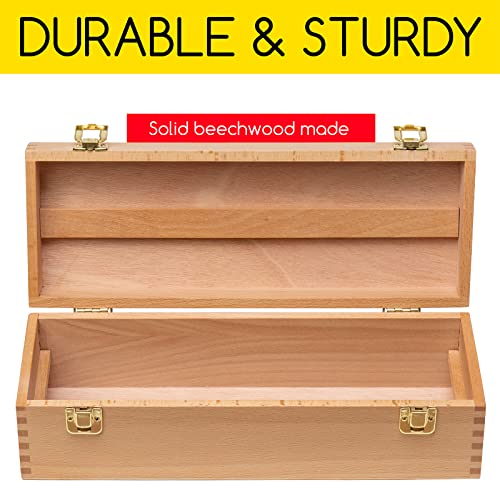 MEEDEN Medium Art Supply Storage Box - Multi-Function Solid Beech Wooden Chest/Art Tool Box with Lift Out Trays for Paint Brush, Pencil, Pastel, and MEEDEN