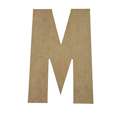 16" Wooden Superhero Letter M Unfinished, American Captain Font, Craft Cutout on 1-8" MDF - WoodArtSupply