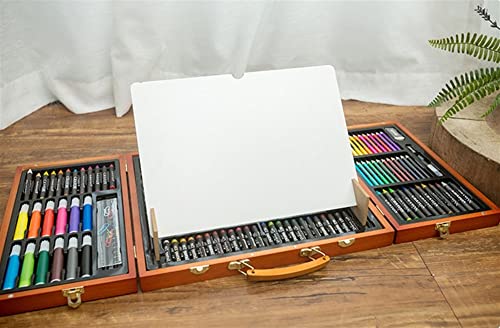 SMSOM Portable Art Supplies, 176 Pieces Wooden Art Set Crafts Drawing Painting Kit, Portable Art Case Art Kit Includes Oil Pastels, Watercolor Pens, - WoodArtSupply