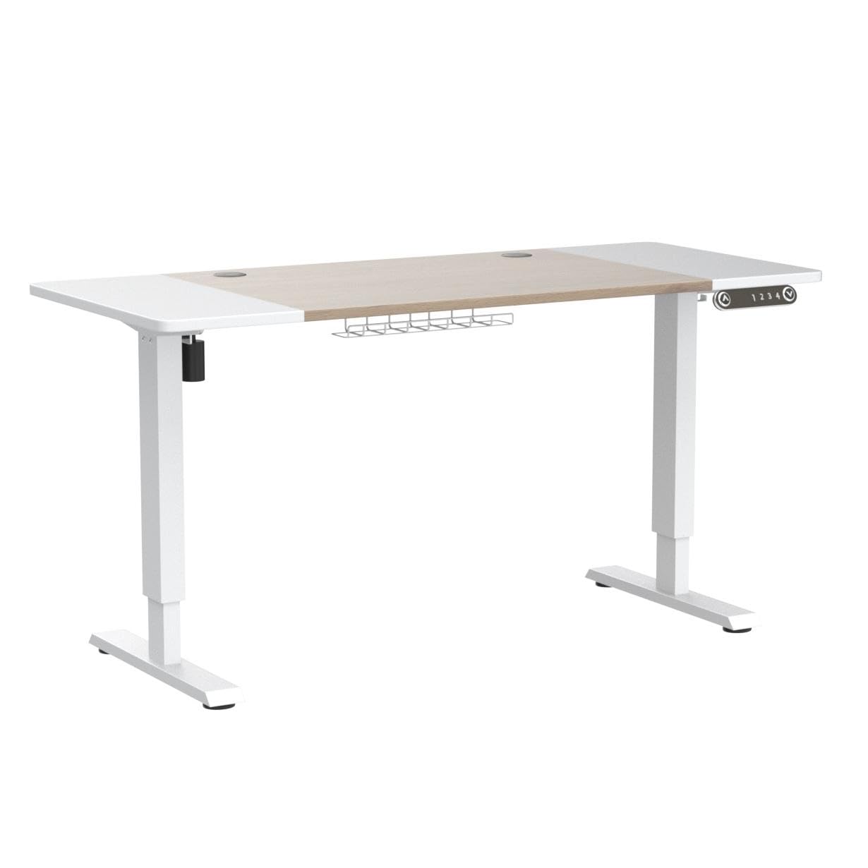 Jceet Adjustable Height Electric Standing Desk - 55 x 24 Inch Sit Stand Computer Desk, Stand Up Desk Table for Home Office, White Frame/White + Oak - WoodArtSupply