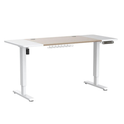 Jceet Adjustable Height Electric Standing Desk - 55 x 24 Inch Sit Stand Computer Desk, Stand Up Desk Table for Home Office, White Frame/White + Oak - WoodArtSupply