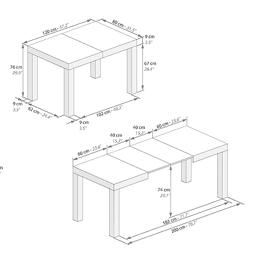 Mobili Fiver, First Extendable Table, 47,2(77,6) x31,5 in, Rustic Oak, for 6-8 People, Expandable Dining Table for Kitchen, Living Room, Italian Mobili Fiver