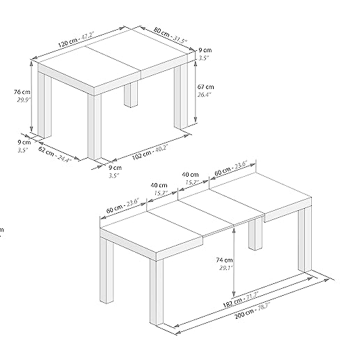 Mobili Fiver, First Extendable Table, 47,2(77,6) x31,5 in, Rustic Oak, for 6-8 People, Expandable Dining Table for Kitchen, Living Room, Italian - WoodArtSupply