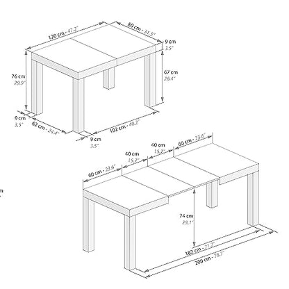 Mobili Fiver, First Extendable Table, 47,2(77,6) x31,5 in, Rustic Oak, for 6-8 People, Expandable Dining Table for Kitchen, Living Room, Italian - WoodArtSupply