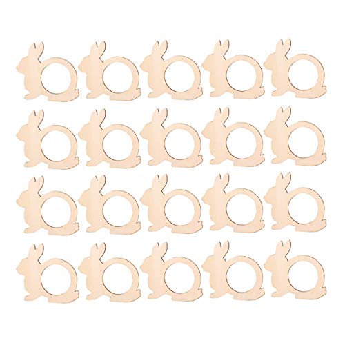 Qingmao 20 Pieces Rabbit Shape Wood Napkin Rings Easter Wooden Napkin Holders Rings Serviette Buckles for Easter Wedding Dining Table Decoration TANGDIAABBCC