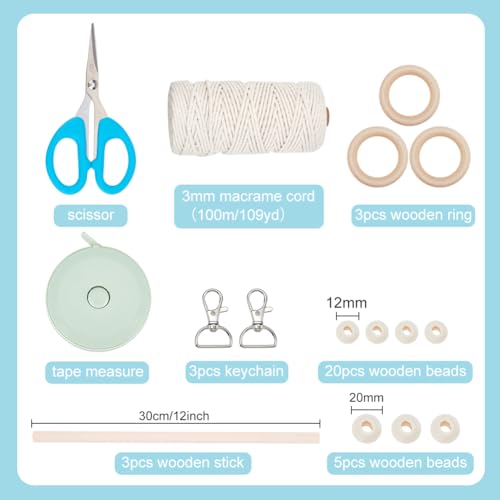 INFUNLY 7 in 1 DIY Macrame Kit All in One Macrame Kits for Adults Beginners White Macrame Hanging Charms for Decoration Easy Macrame Keychain Kits INFUNLY