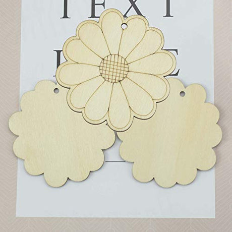 Creaides Flower Wood DIY Crafts Cutouts Wooden Sun Flower Shaped Hanging Ornaments with Hole Hemp Ropes Gift Tags for Wedding Birthday Christmas Creaides