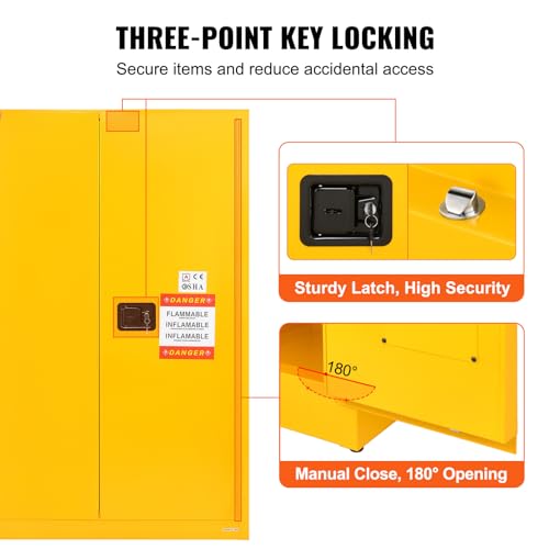 VEVOR Safety 45 Gal, Cold-Rolled Steel Flammable Liquid Storage Cabinet, 42.9 x 18.1 x 65.2 in Explosion Proof with 2 Adjustable Shelves 2 Manual VEVOR