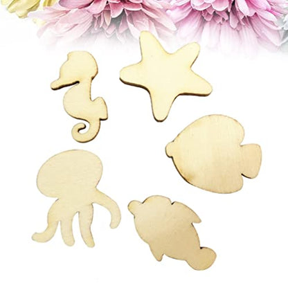 PRETYZOOM 50pcs Pieces Fish Wood Cutouts Blank Wooden Animals Wood Octopus Unfinished Animal Wood Crafts Craft Wood sea Animal Wood Cutouts Ocean - WoodArtSupply