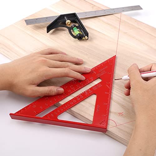 Rafter Square and 12 inch Combo Square Set, Carpentry Squares, Combination Square with Bubble Vial, Woodworking Square, Aluminum Rafter Square, LARMEIL