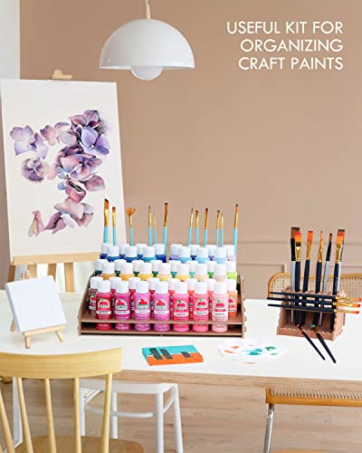 tinctor Wooden Paint Organizer & Paint Brush Holder, for 44 Bottles & 22  Brushes - Paint Holder for Acrylic Painting, Paint Rack for Miniature Paint