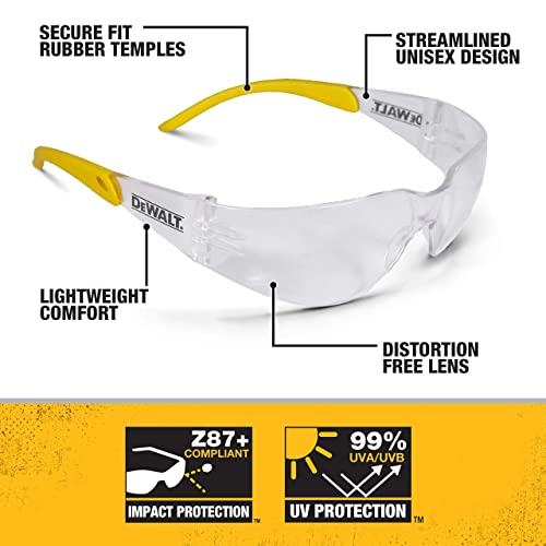 Dewalt DPG54-1D Protector Clear High Performance Lightweight Protective Safety Glasses with Wraparound Frame - WoodArtSupply