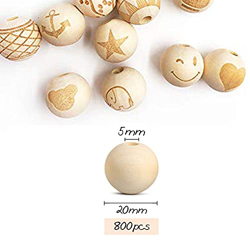 WLIANG 800 Pcs 20mm Natural Wooden Beads, Unfinished Round Bulk Spacer Wood Beads for DIY Crafts, Garlands Farmhouse Decor, Jewelry Bracelet Necklace - WoodArtSupply