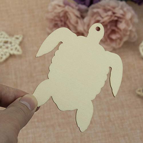 JANOU 20pcs Sea Turtle Shape Unfinished Wood Cutouts DIY Crafts Blank Hanging Gift Tags Ornaments with Ropes for Summer Ocean Sea Theme Party