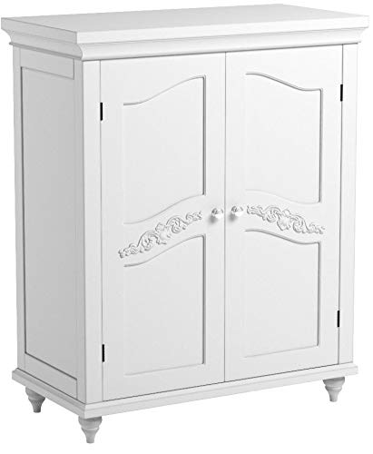 Teamson Home Versailles Wooden Freestanding Floor Storage Cabinet with 2 Adjustable Interior Shelves 3 Storage Spaces and 2 Floral Scroll Doors,