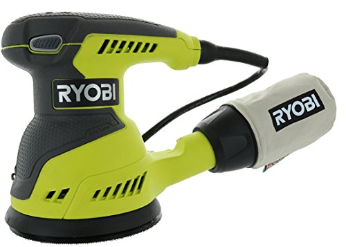 Ryobi RS290G 2.6 Amp 12,500 OPM Single Speed 5 Inch Hook and Loop Corded Random Orbit Sander w/ 3 Pads and Dust Bag Ryobi