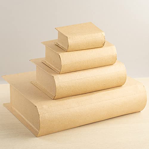 Factory Direct Craft Set of 4 Paper Mache Book Shaped Keepsake Boxes DIY Storage Box Set to Paint and Decorate Unfinished Books with Secret Factory Direct Craft