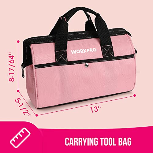 WORKPRO 53-Piece Pink Tool set with Electric Cordless Screwdriver, Basic Tool Kit Set for Women with 13'' Portable Tool Bag for DIY Home