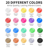 Metallic Acrylic Paint Set with 12 Brushes, Metallic Acrylic Paint Sets with 20 Colors (60ml, 2oz), Acrylic Paint Set for Artists, Beginners on TMOL