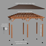 Backyard Discovery Barrington 20 ft. x 12 ft. All Cedar Wood Carport Pavilion Gazebo, Shade, Rain, Hard Top Steel Metal Roof, All Weather Protected, Backyard Discovery