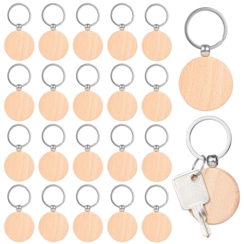 Wooden Keychain Blanks, 100 Pcs Round Wood Tags Finely Polished, Blank Wood Keyrings for Personalized DIY Crafts, Christmas Pendants, Wall Hangings,