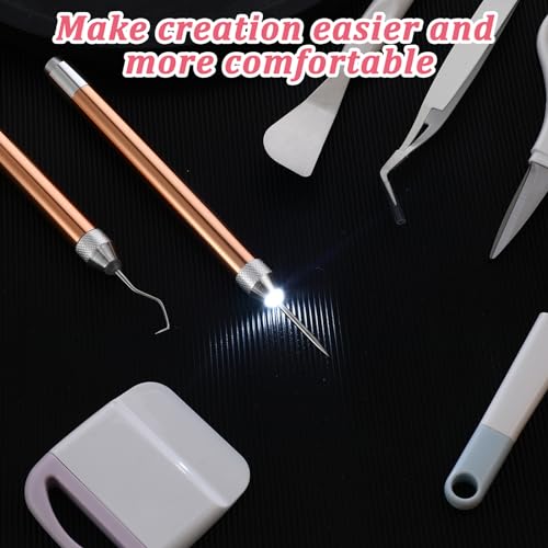 Therwen 6 Pcs Weeding Tools Set Vinyl with LED Light, 3 Led Pen with 5 Pin  and Hook Lighted Weeding Hook Tweezers for Cutting Removing Machines