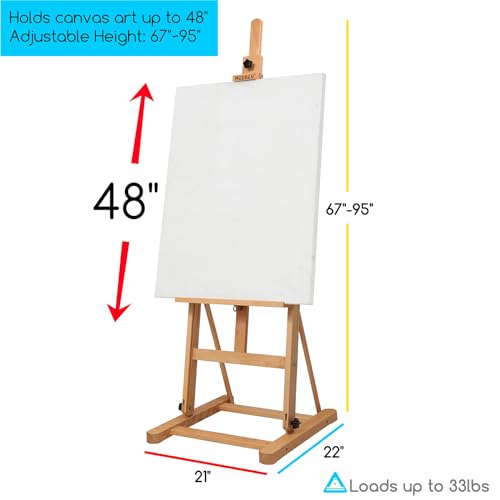 MEEDEN Art Painting Easel - Solid Beechwood H-Frame Studio Easel Stand, Artist Adjustable Floor Easel for Painting Adults, Beginner & Artists, MEEDEN