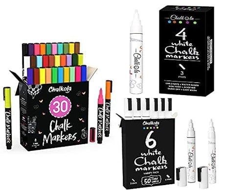 Chalkola 30 Markers 1mm + 4 white 3mm + 6 white Variety Markers Bundle Chalkola