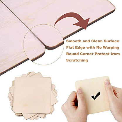 WLIANG 50 Pcs Unfinished Wood Pieces, Natural Blank 4 X 4 Inch Wood Squares, Wooden Square Cutouts Tiles for DIY Crafts Painting, Coasters Engraving,