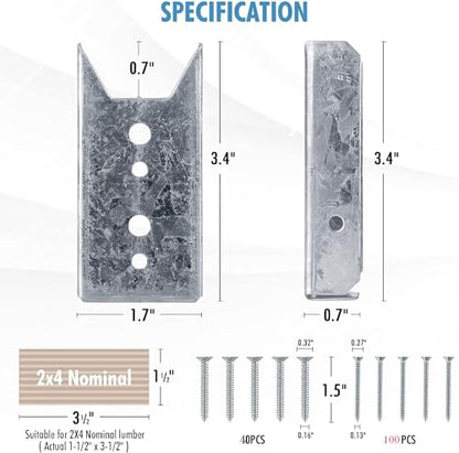 LukLoy 2x4 Brackets for Wood Rail, 20 Pack Fence Brackets Repair Kit Galvanized, Includes 140PCS 304 Stainless Steel Screws - WoodArtSupply