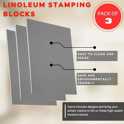 Linoleum Blocks for Printmaking - Printmaking Supplies from Pixiss - Linocut Rubber Stamps (3 Pack) 8"x10"x1/8" - Stamp Block for Stamp Making Kit -