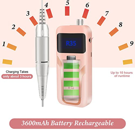 Electric Nail Drill, DELIFO Portable Nail Drill Professional 35000 RPM Nail File Machine Rechargeable Pedicure Acrylic Nails Polishing Tools with DELIFO