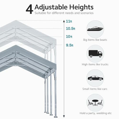 ADVANCE OUTDOOR 12x20 ft Heavy Duty Carport Car Canopy Garage Boat Shelter Party Tent, Adjustable Peak Height from 9.5ft to 11ft, Silver Gray - WoodArtSupply