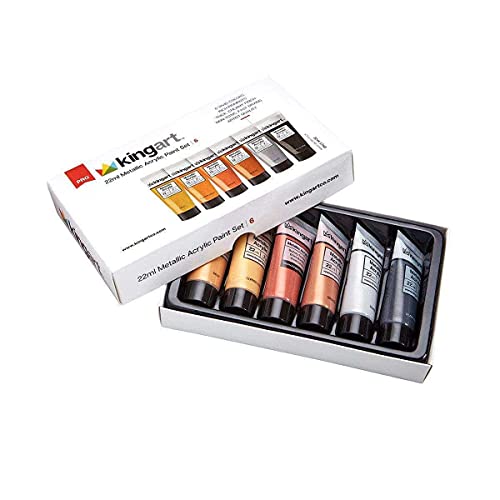 KINGART 502-6 22 mL Metallic Acrylic Paint (Set of 6), Assorted KINGART