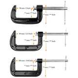 MUKCHAP 6 PCS 3 Size C-clamp Set, 2" 3" 4" Small C Clamps, Mini G Clamps for Woodworking or Metal Workpiece, Black MUKCHAP