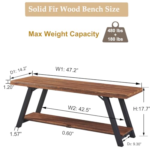 IBF Solid Wood Entryway Bench, Natural Real Wood Storage Bench, Farmhouse Wooden Shoe Bench in Entry Way Hallway Foyer Rack, Bedroom Bench Seat for IBF