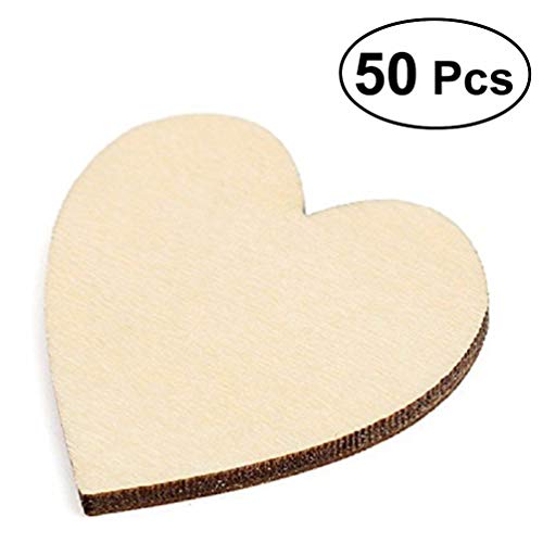 Vosarea 50pcs Wooden Hearts Slices Blank Unfinished Wooden Discs Cutout Pieces Embellishments for Scrapbooking Wedding Table Scatter DIY Arts Craft VOSAREA
