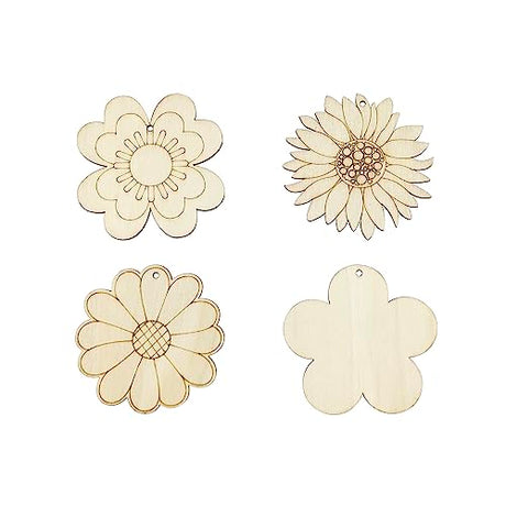 32 Pack Wood Flower Cutouts Unfinished Wooden Flower Hanging Ornaments DIY Flower Craft Gift Tags for Thanksgiving Christmas Home Party Decoration Xonzmmk