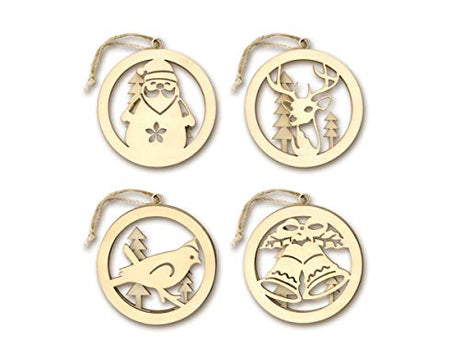 Assorted 3D Scenery Unfinished Blank Wooden Christmas Ornaments for Painting and Crafts, Set of 8 Wowser